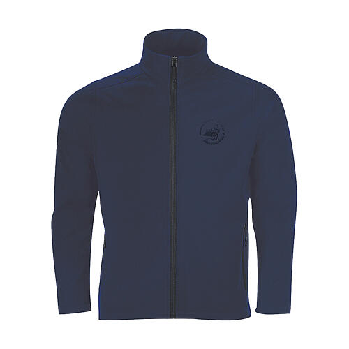 Blue softshell jacket with Jubilee 2025 official logo 1