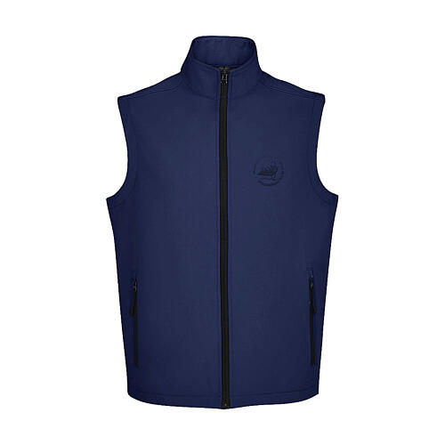 Blue softshell vest with Jubilee 2025 official logo 1