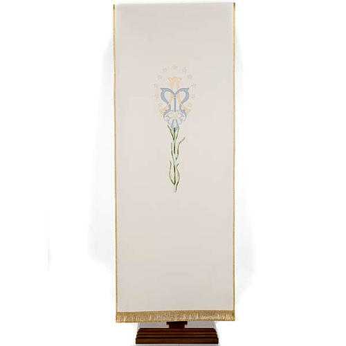 Lectern Cover, white, Marian symbol and lily 1