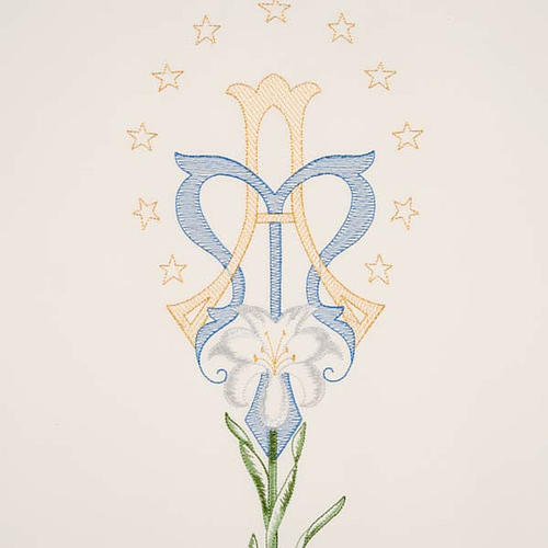 Lectern Cover, white, Marian symbol and lily 3