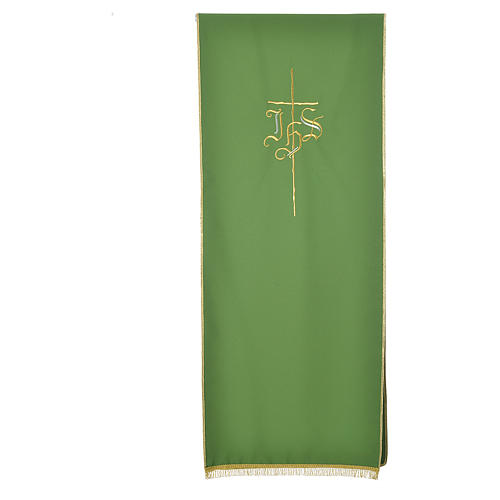 Voile De Lutrin Liturgique Brodé Croix IHS – 100% Polyester, Vert – Artisanat Italien