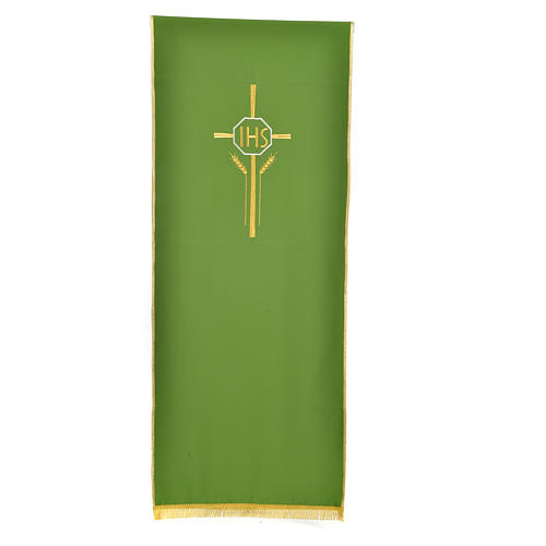 cross Lectern Cover in polyester with IHS ears of wheat Green 