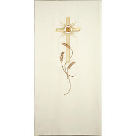 Pultbehang: Pultbehang goldenen Stickereien Weizenähren Kreuz und IHS