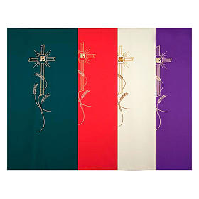 Pulpit covers: Pulpit cover with golden embroideries, ears of wheat, cross and IHS Pulpit covers: Pulpit cover with golden embroideries, ears of wheat, cross and IHS