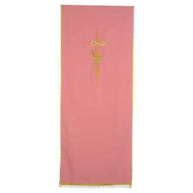 Welon na ambonę różowy 100% poliester krzyż stylizowany i kłos wpleciony