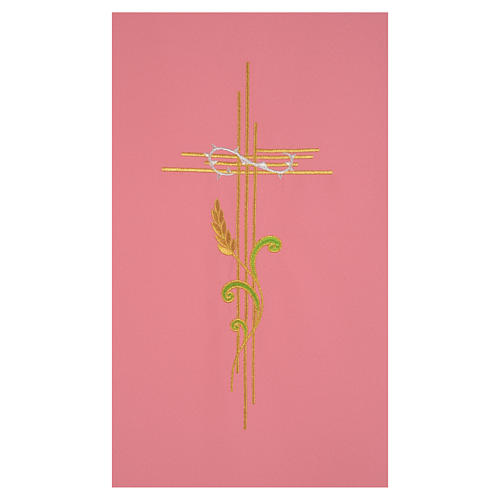 Welon na ambonę różowy 100% poliester krzyż stylizowany i kłos wpleciony 2