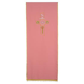 Pano ambão cor-de-rosa 100% poliéster cruz estilizada IHS Chi-Rho alfa ómega