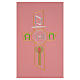 Pano ambão cor-de-rosa 100% poliéster cruz estilizada IHS Chi-Rho alfa ómega s2