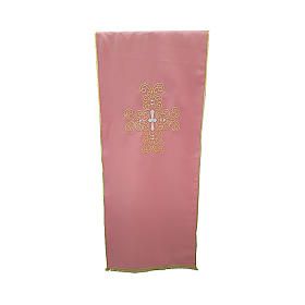Lectern cover with gold and silver cross in rose polyester