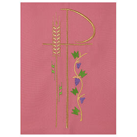 Pink lectern cover, 100% polyester, Chi-Rho, spike and vine leaves