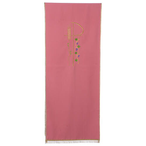Pink lectern cover, 100% polyester, Chi-Rho, spike and vine leaves 1