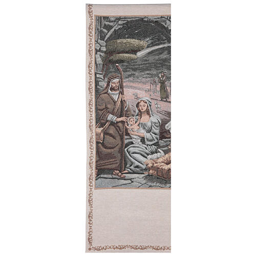 Pultbehang aus Baumwolle und Lurex mit Christi Geburt auf elfenbeinfarbenem Hintergrund mit Goldfaden-Dekorationen 1