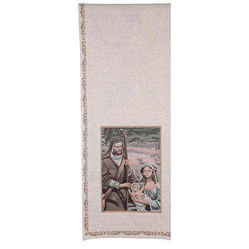 Pultbehang aus Baumwolle und Lurex mit Christi Geburt auf elfenbeinfarbenem Hintergrund mit Goldfaden-Dekorationen 4