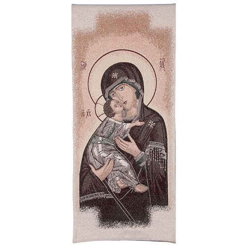 Pultbehang mit Madonna der Zärtlichkeit auf elfenbeinfarbenem Hintergrund 1