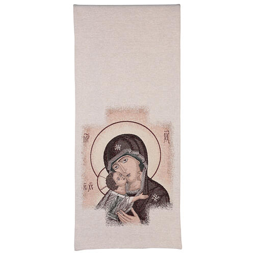 Pultbehang mit Madonna der Zärtlichkeit auf elfenbeinfarbenem Hintergrund 3