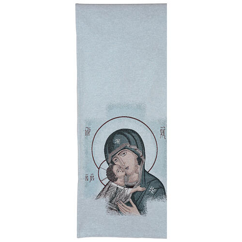 Virgin of Tenderness pulpit cover on light blue fabric 3