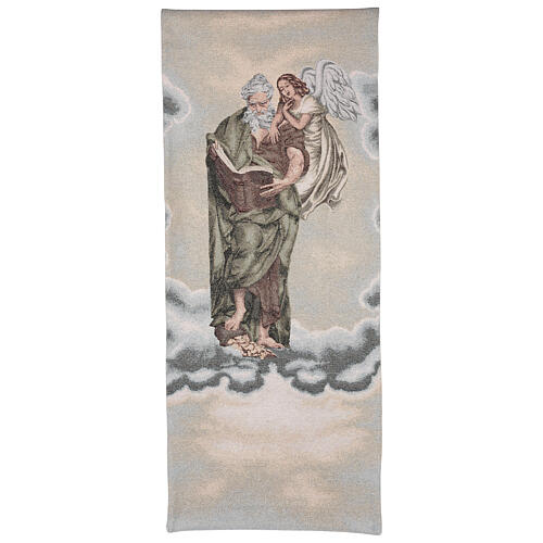 Pulpit cover Evangelist St Matthew with angel on ivory fabric 1