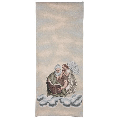 Pulpit cover Evangelist St Matthew with angel on ivory fabric 3