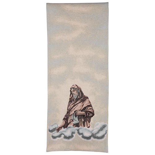 Pultbehang aus Lurex und Baumwolle mit dem heiligen Lukas dem Evangelisten auf elfenbeinfarbenem Hintergrund 3