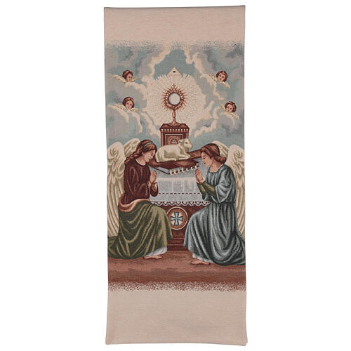 Ivory lectern cover, Angels in adoration with monstrance and lamb 1