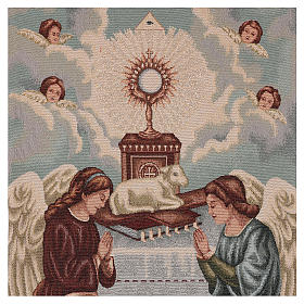 Pano de ambão Anjos em adoração com ostensório e cordeiro cor de marfim