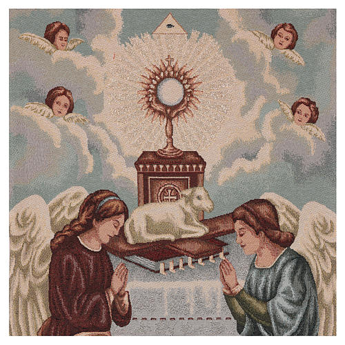 Pano de ambão Anjos em adoração com ostensório e cordeiro cor de marfim 2