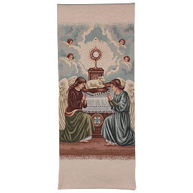 Ivory pulpit cover Angels in worship with monstrance and lamb