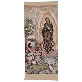 Pultbehang aus Lurex mit Juan Diego und Madonna von Guadalupe auf elfenbeinfarbenem Hintergrund