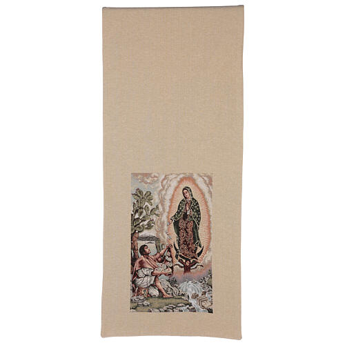 Pultbehang aus Lurex mit Juan Diego und Madonna von Guadalupe auf elfenbeinfarbenem Hintergrund 5