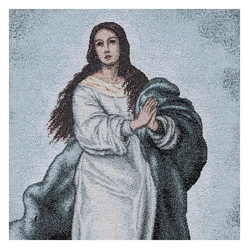 Bestickter Pultbehang mit unbefleckter Jungfrau Maria auf hellblauem Hintergrund 2