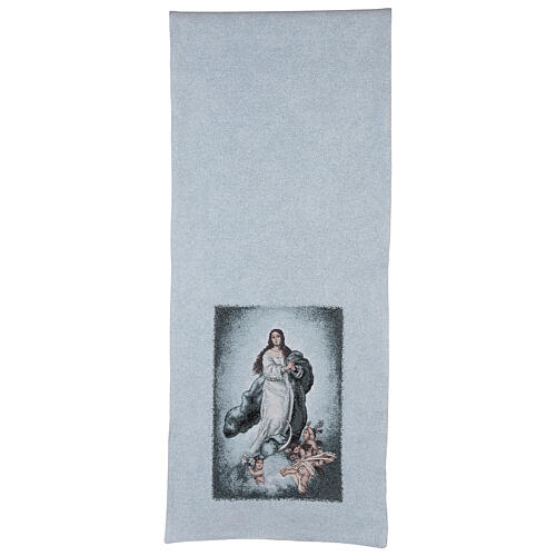 Bestickter Pultbehang mit unbefleckter Jungfrau Maria auf hellblauem Hintergrund 4