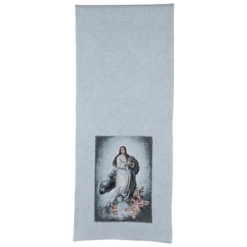 Coprileggio Vergine Maria Immacolata ricamato sfondo azzurro 4