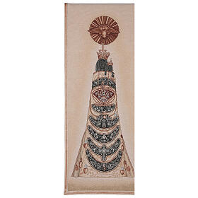 Pultbehang mit bestickter Muttergottes von Loreto auf elfenbeinfarbenem Stoff