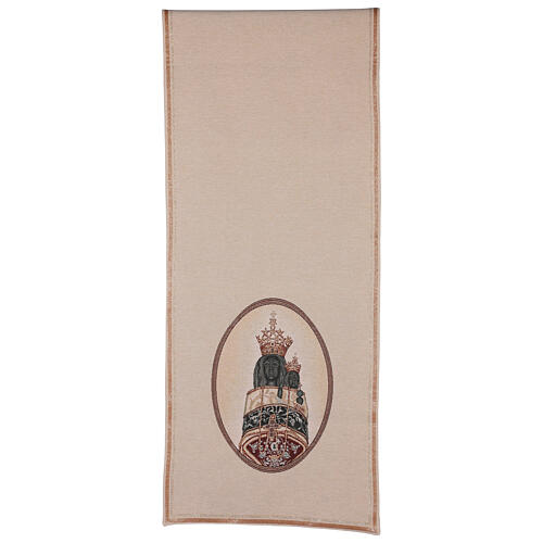 Pultbehang mit bestickter Muttergottes von Loreto auf elfenbeinfarbenem Stoff 3