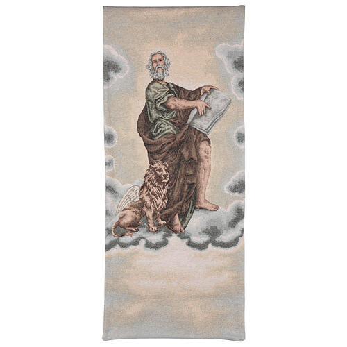 Pultbehang mit dem heiligen Markus dem Evangelisten und einem geflügelten Löwen auf elfenbeinfarbenem Hintergrund 1