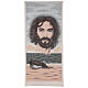 Pultbehang aus Baumwolle und Lurex mit Berufung und Gesicht Jesu auf elfenbeinfarbenem Hintergrund s1