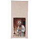 Pultbehang aus Baumwolle und Lurex mit Stickerei vom Pfarrer von Ars auf elfenbeinfarbenem Hintergrund s3