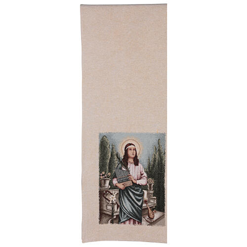 Lurex ivory lectern cover of St Cecilia with music instruments 3