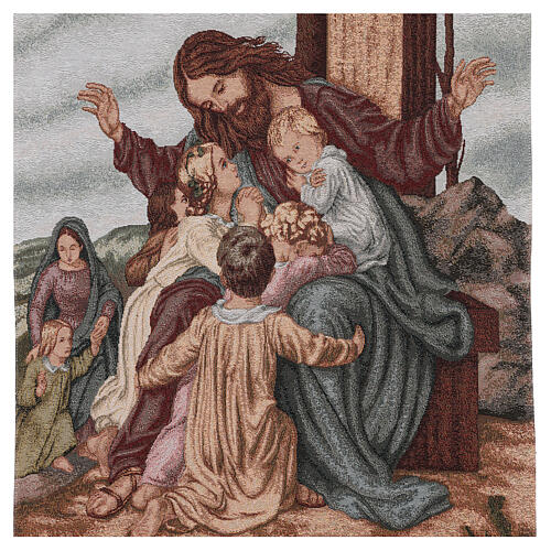 Pultbehang aus Lurex und Baumwolle mit Jesus und den Kindern auf elfenbeinfarbenem Stoff 2