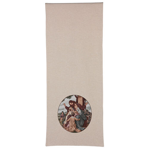 Pultbehang aus Lurex und Baumwolle mit Jesus und den Kindern auf elfenbeinfarbenem Stoff 3