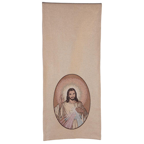 Pultbehang mit barmherzigem Jesus auf elfenbeinfarbenem Stoff 3
