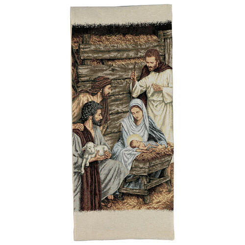 Ivory lectern cover with Nativity Scene 225x50 cm 1