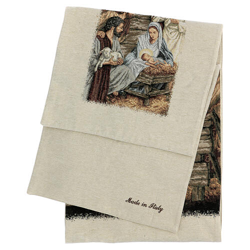 Ivory lectern cover with Nativity Scene 225x50 cm 5