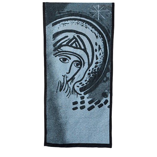 Pano de ambão neocatecumenal Nossa Senhora Sarça da Paz azul claro jacquard 190x58 cm 1