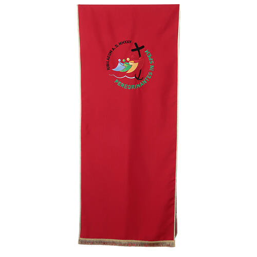 Red lectern cover with embroidered 2025 Jubilee official logo 1