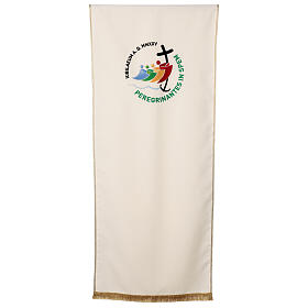 Ivory-coloured lectern cover with embroidered 2025 Jubilee official logo