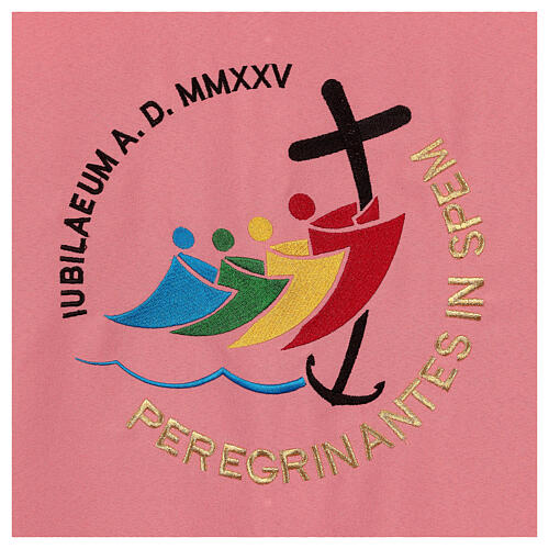 Coprileggio rosa Giubileo 2025 250x50 cm tessuto Vatican ricamato 2