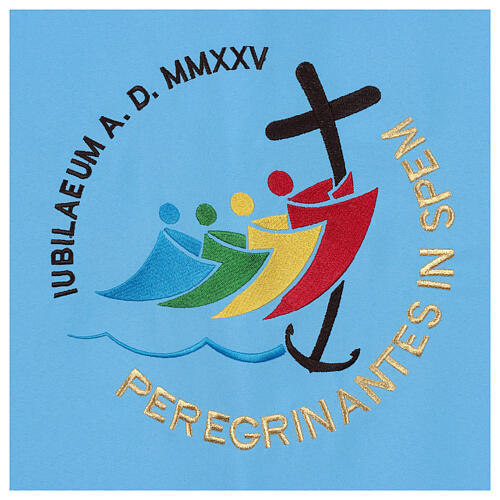 Himmelblauer bestickter Pultbehang zum Jubiläum 2025 aus Vatikanstoff 2