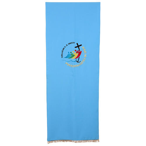 Jubilee 2025 lectern cover in embroidered Marian blue Vatican fabric 1