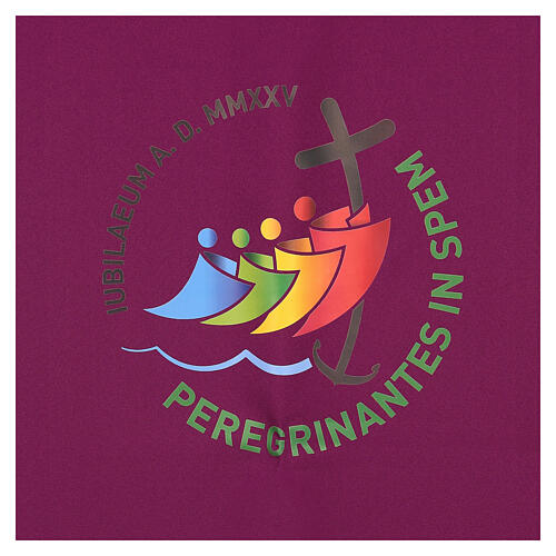 Violettfarbiger bedruckter Pultbehang Jubiläum 2025 aus Vatikan-Stoff 2